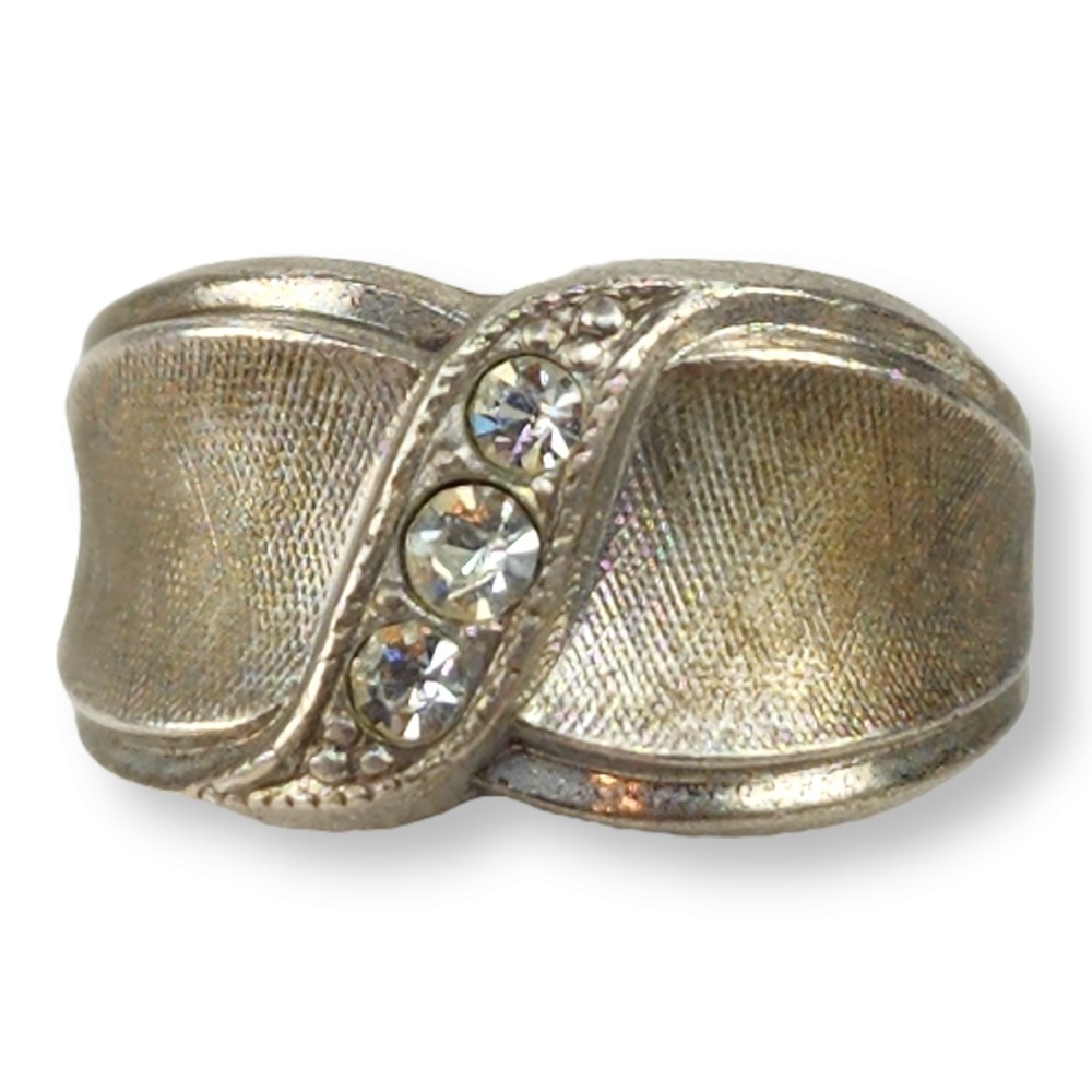 Vintage Ring Sterling Silver 925 Size 4.25 Silver Wide Band Cubic Zirconia CZ